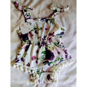 romper 0 to 3 month New Donna Bella shorts outfit purple floral infant baby girl